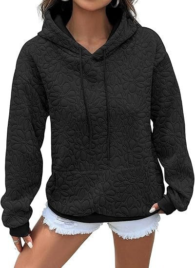 Damen Gestepptes Kapuzen-Sweatshirt mit floralem Steppmuster und Kängurutasche Drune