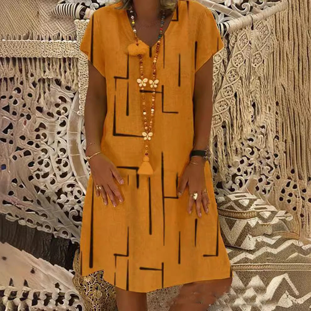 Damen Lässiges Sommerkleid mit modernem grafischem Design und schmeichelndem Schnitt Drune