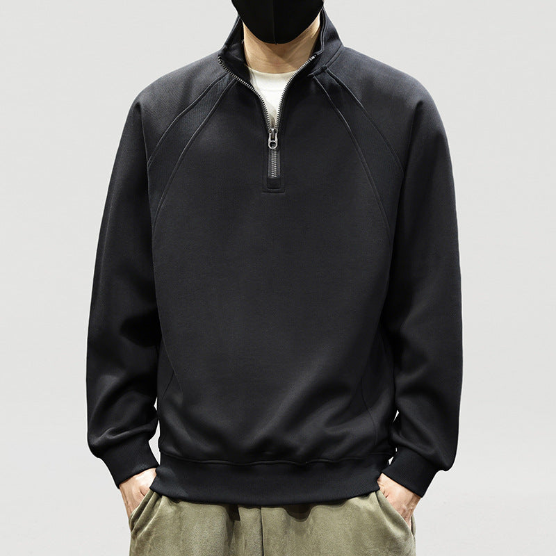 Herren Oversize-Halbzip-Sweatshirt mit hohem Stehkragen, Raglanärmeln & gerippten Abschlüssen Drune