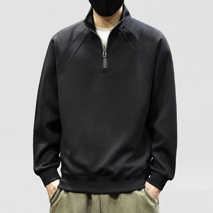 Herren Oversize-Halbzip-Sweatshirt mit hohem Stehkragen, Raglanärmeln & gerippten Abschlüssen Drune