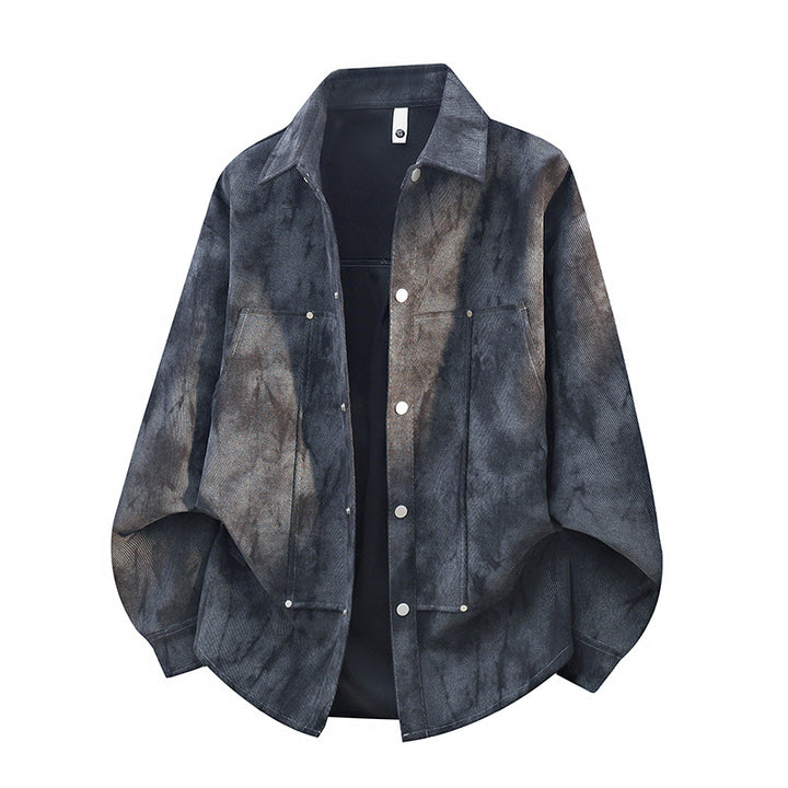 Herren oversized Canvas-Hemdjacke mit Acid‑Wash‑Optik, Druckknopfverschluss und aufgesetzten Fronttaschen Drune