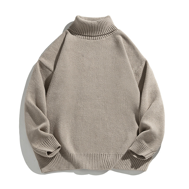 Unisex Lässiger Rollkragenpullover aus Feinstrick mit geripptem Kragen Drune