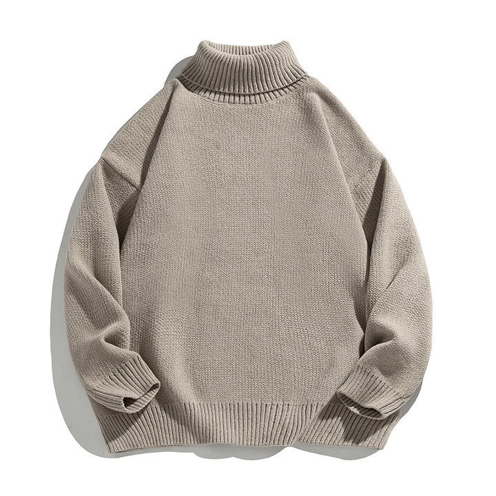 Unisex Lässiger Rollkragenpullover aus Feinstrick mit geripptem Kragen Drune