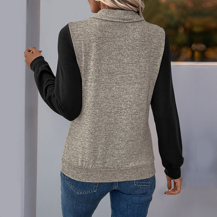 Damen Two‑Tone Langarmshirt mit Kontrastärmeln, Henley‑Knopfleiste und Brusttasche Drune