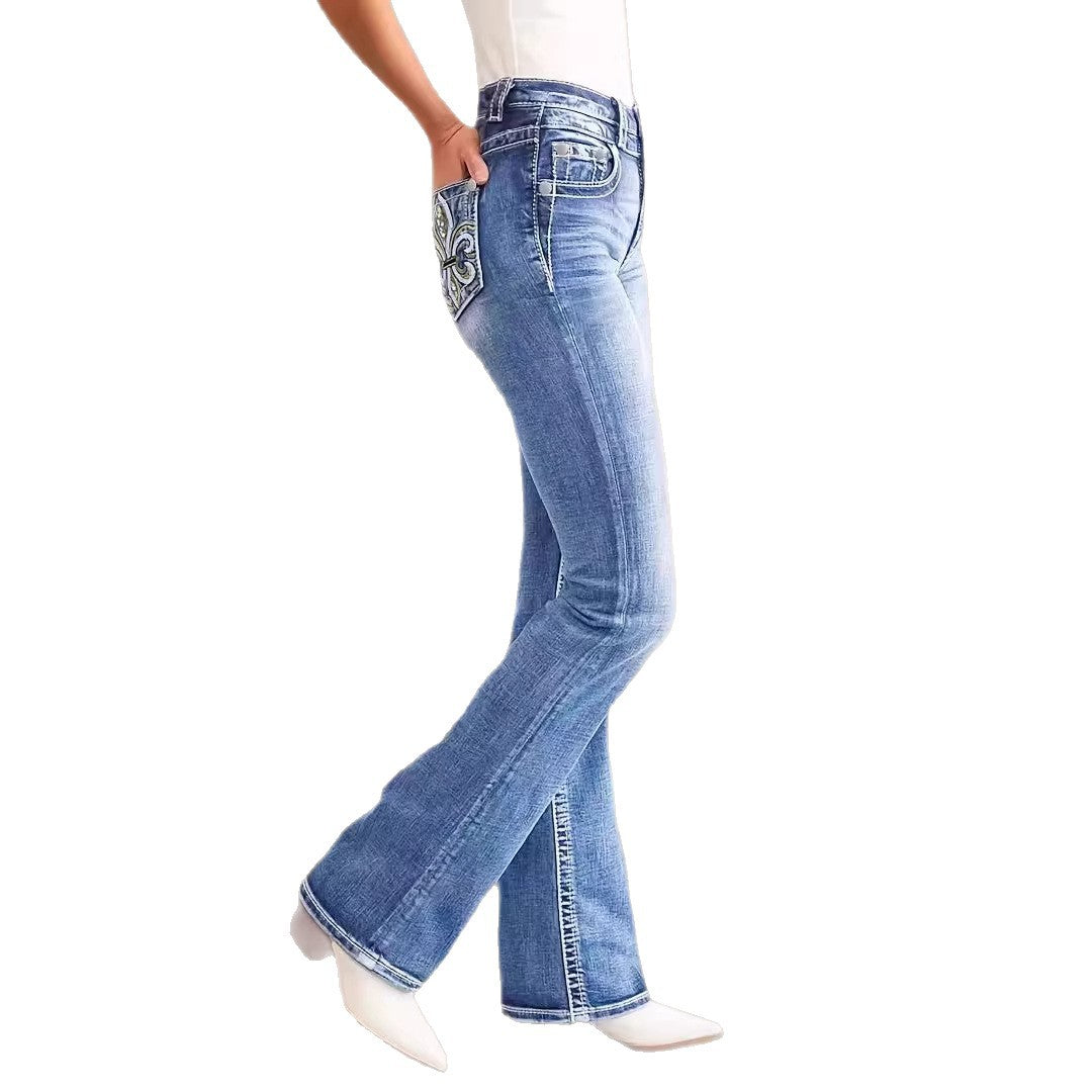 Damen Flared Jeans im Vintage-Stil mit hochgradigem Detail und raffinierten Stickereien Drune