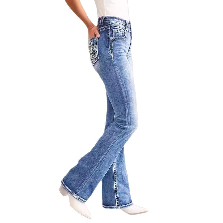 Damen Flared Jeans im Vintage-Stil mit hochgradigem Detail und raffinierten Stickereien Drune