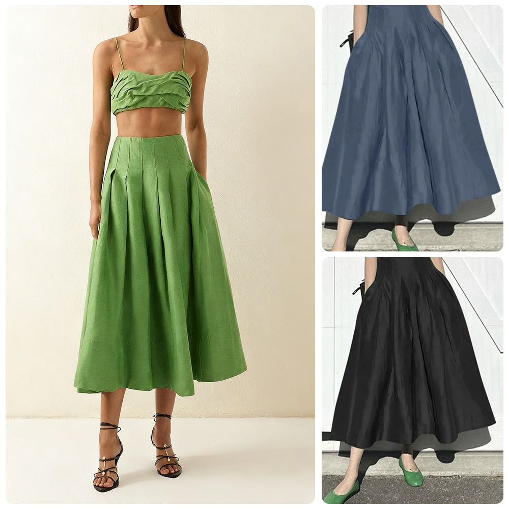 Damen Eleganter Midirock mit fließendem Schnitt und seitlichen Taschen Drune