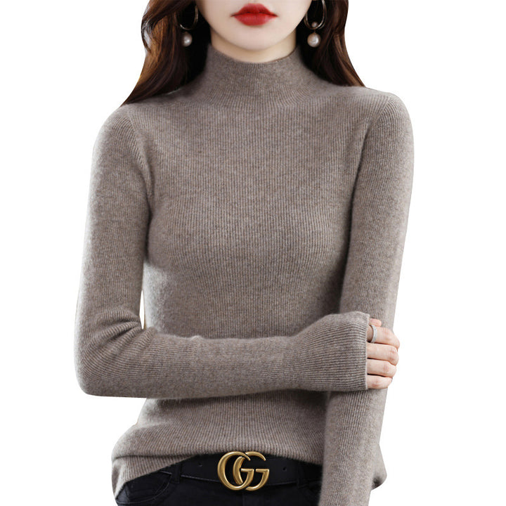 Damen Schmaler Mockneck-Feinstrickpullover mit extrafeiner Rippenstruktur und Kaschmir-Optik Drune