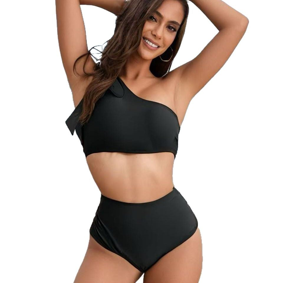 Damen Hochtailliertes Bikini-Set mit asymmetrischem Oberteil Drune