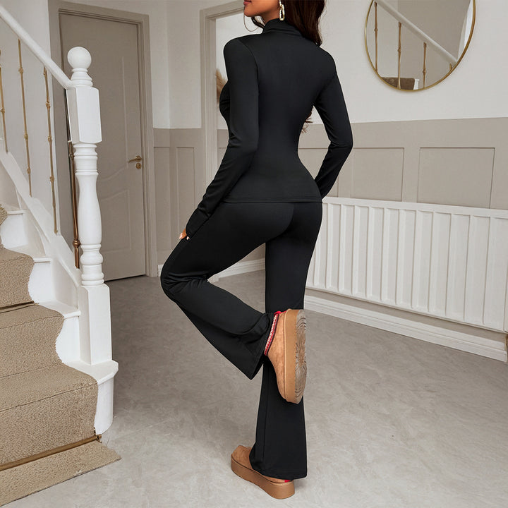 Damen nan figurbetontes Stretch-Joggingset mit taillierter Reißverschluss-Jacke und ausgestellter Schlaghose Drune