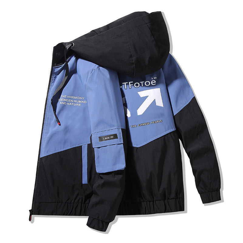 Herren Colorblock Kapuzen-Utility-Jacke mit Printdetails und taktischen Taschen Drune