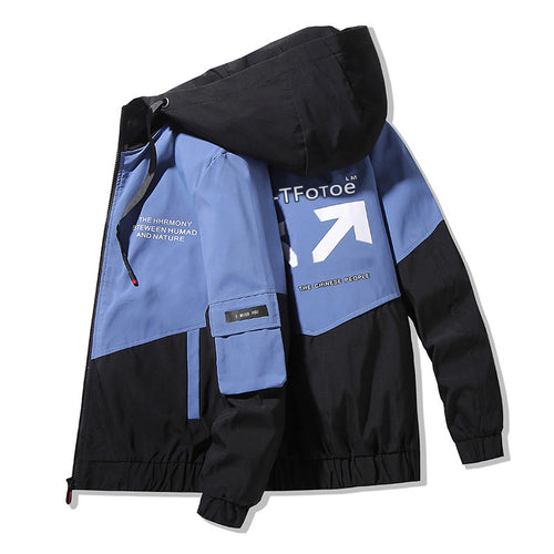 Herren Colorblock Kapuzen-Utility-Jacke mit Printdetails und taktischen Taschen Drune