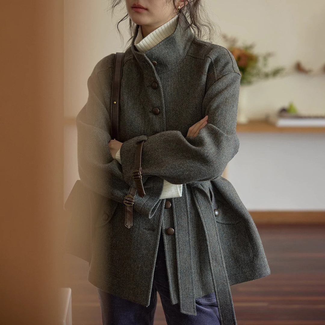 Damen Elegante und bequeme Wolljacke mit hohem Kragen Drune