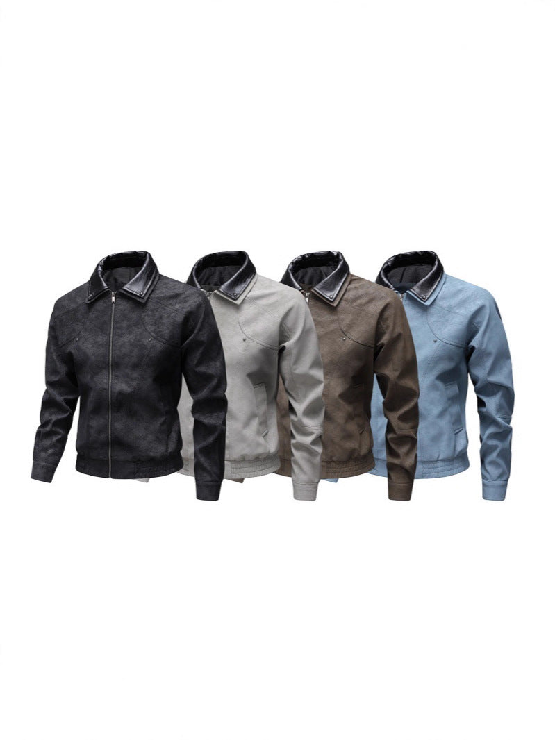 Herren Vintage-inspirierte Kunstleder-Blousonjacke mit kontrastkragen Drune