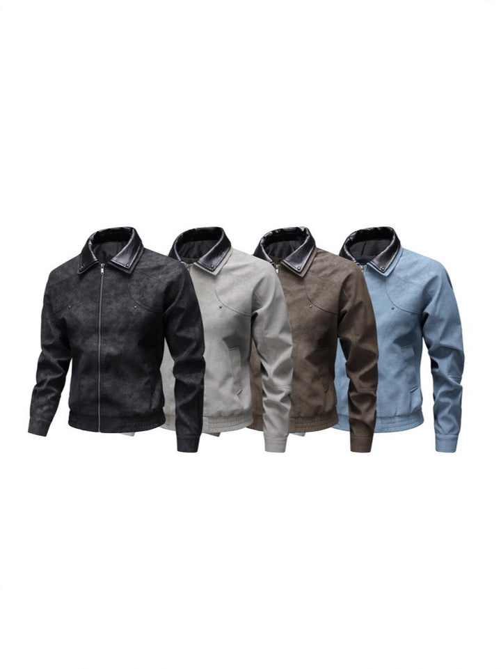 Herren Vintage-inspirierte Kunstleder-Blousonjacke mit kontrastkragen Drune