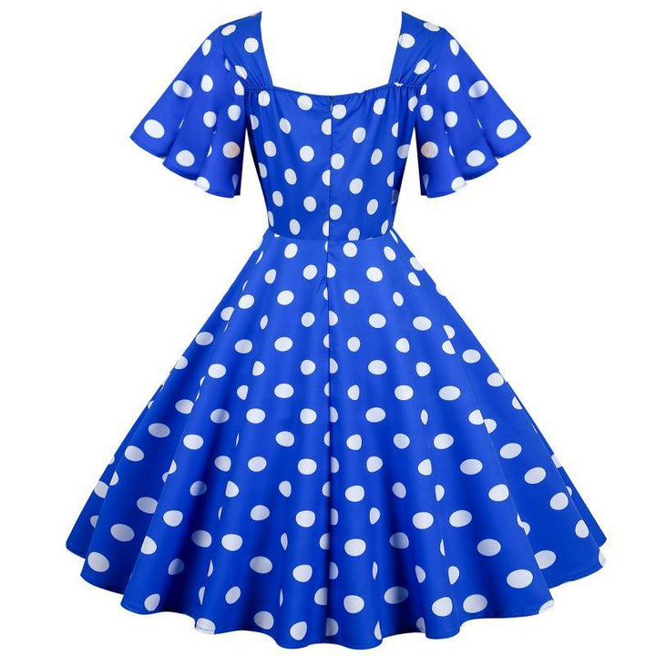 Damen Rockabilly Kleid mit verspieltem Polka-Dots-Muster und schwingendem Saum Drune