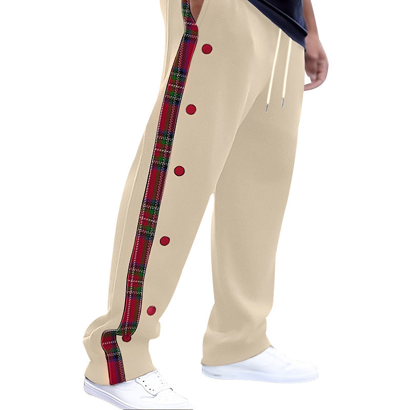 Herren lockere Jogginghose mit seitlichem Karostreifen und Druckknopfleiste Drune