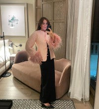 Damen elegante Jacke mit aufwendigen Fell-Ärmeln Drune