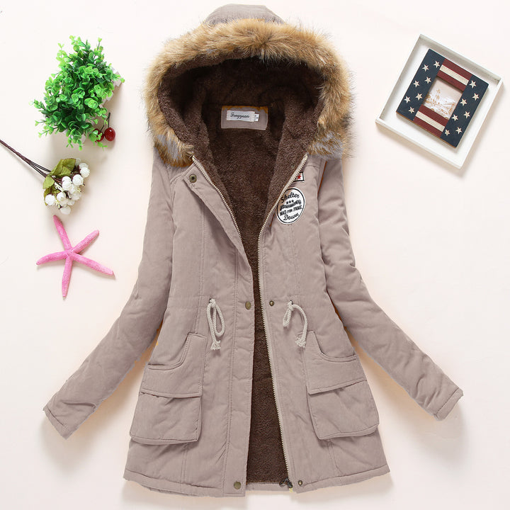 Damen taillierter Winterparka mit Teddyfutter Kunstfellkapuze und Tunnelzug Drune