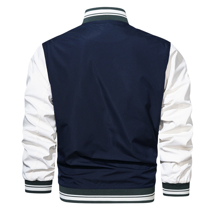 Herren College-Bomberjacke im Varsity-Stil mit Kontrastärmeln, Druckknopf‑Front und gerippten Bündchen Drune
