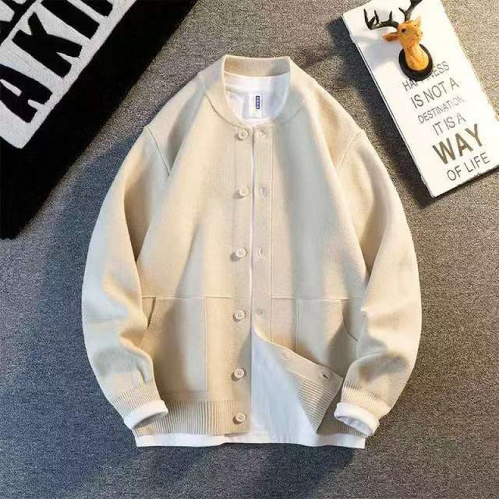 Unisex Feinstrick-Cardigan mit Rundhals, aufgesetzten Taschen und Rippbündchen Drune
