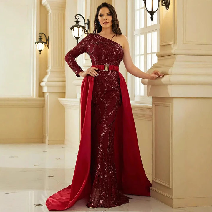Damen Glamouröses Abendkleid mit schwingendem Rock und funkelnden Details Drune