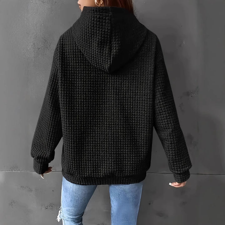 Damen Kapuzenpullover mit Waffelstruktur, Kängurutasche und Metallic-Herzprint Drune