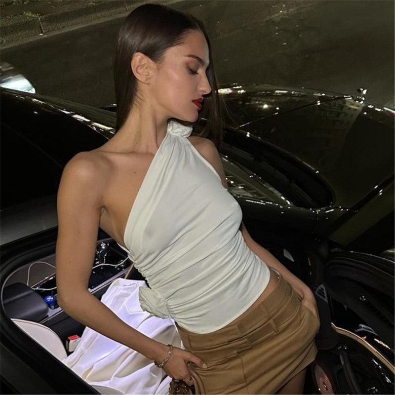 Damen elegantes asymmetrisches Top mit raffiniertem Drapierungsdesign Drune