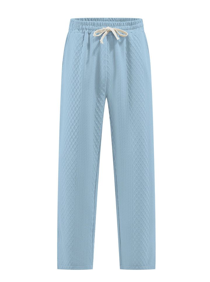 Damen nan komfortable strukturierte Loungehose mit elastischem Kordelbund und geradem Bein Drune