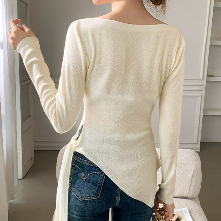 Damen Elegantes Oberteil mit asymmetrischem Schnitt und dekorativem Knoten Drune