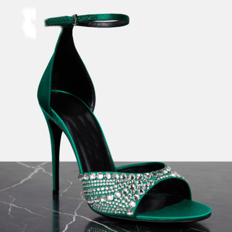 Damen Elegante Hochglanz Stiletto Sandalen mit Strass-Akzenten Drune