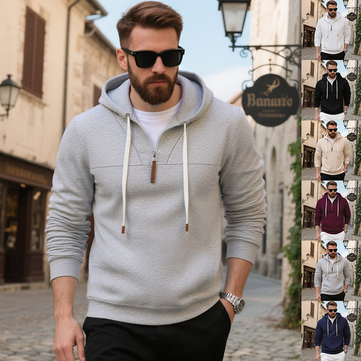 Herren nan weicher Fleece-Hoodie mit halbhohem Reißverschluss und verstellbarer Kapuze Drune