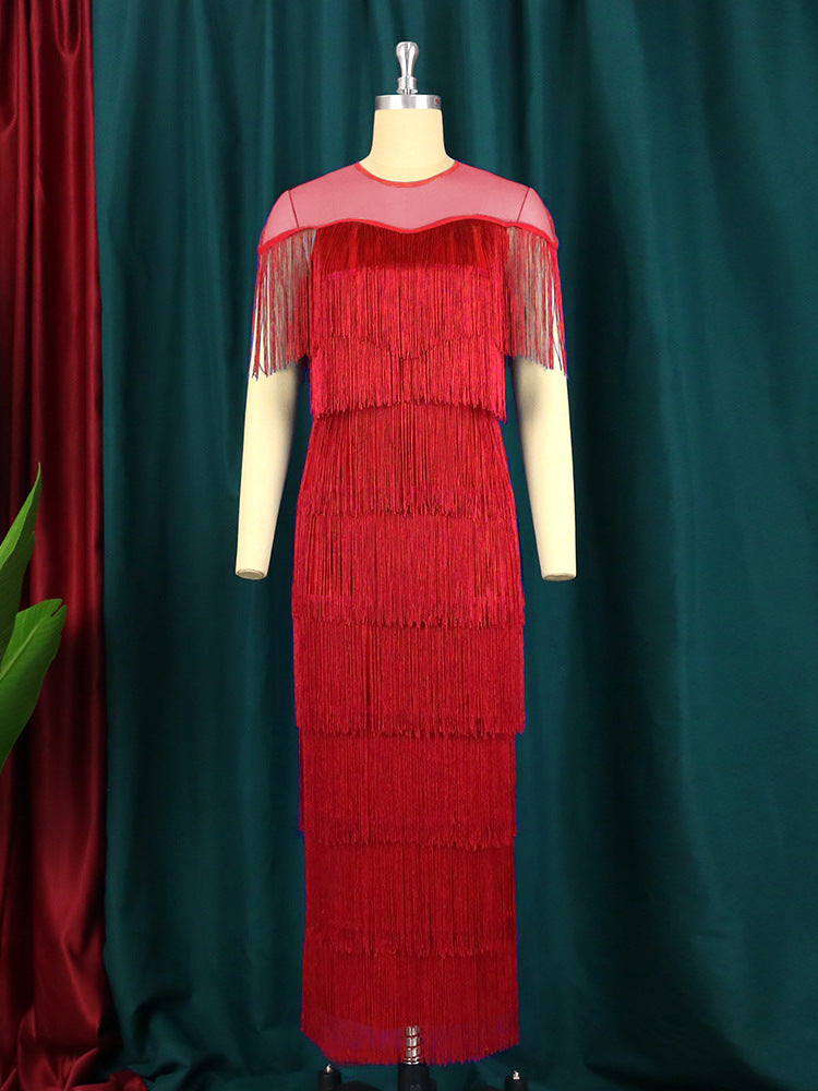 Damen Maxikleid mit Fransen Drune