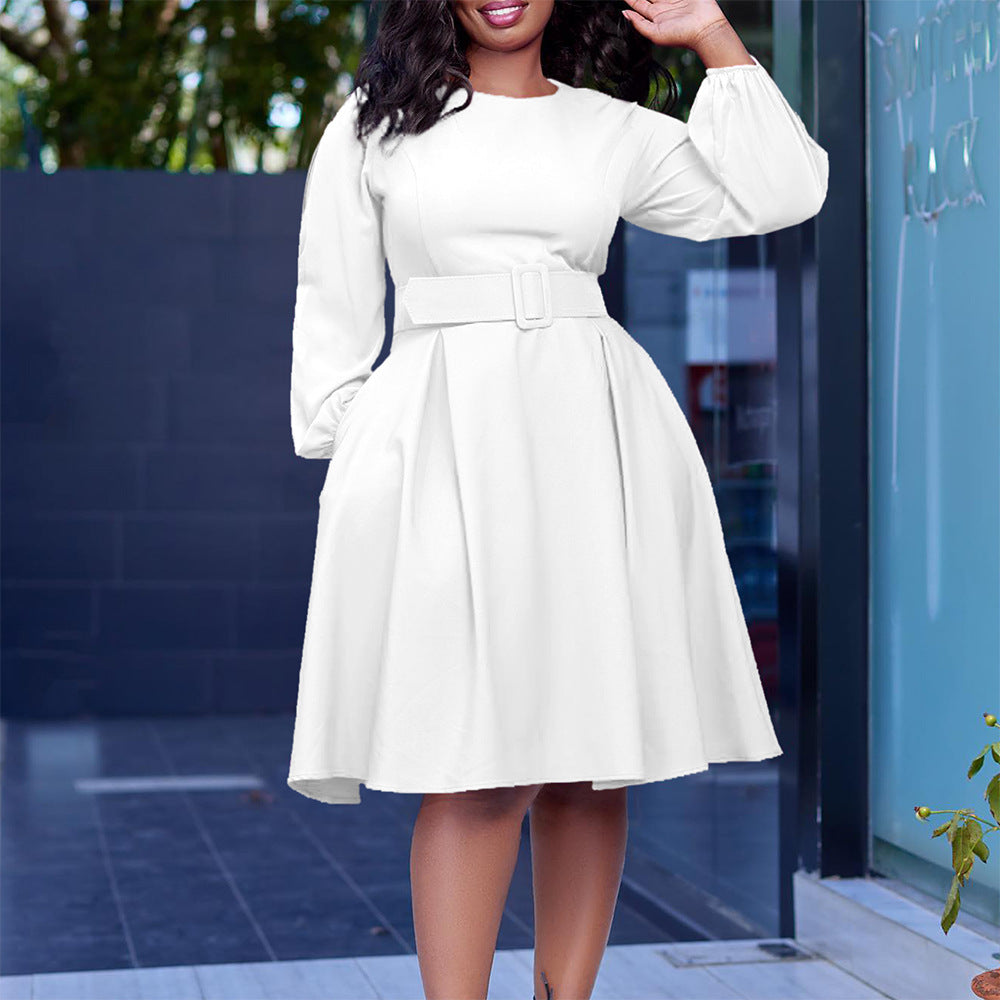 Damen Midi-Kleid mit ausgestellten Ärmeln und abnehmbarem Taillengürtel Drune