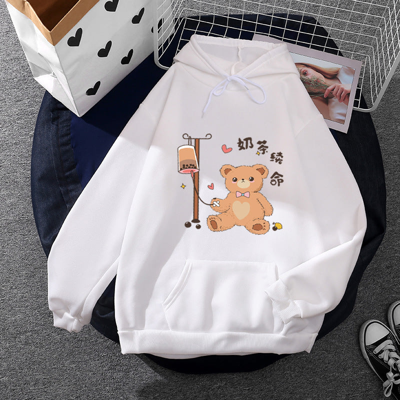 Damen nan Kapuzenpullover mit minimalistischer Grafik, lockerer Oversize-Passform und Kängurutasche Drune