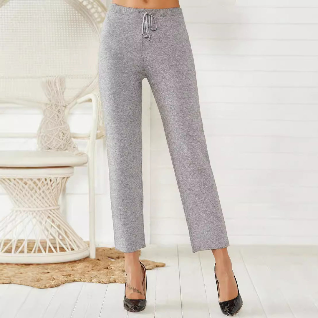 Damen Loungy Strickhose mit elastischem Bund und Kordelzug Drune
