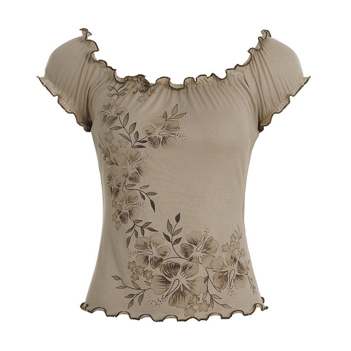 Damen Spitzenhaftes Oberteil mit floralen Details und Rüschensaum Drune