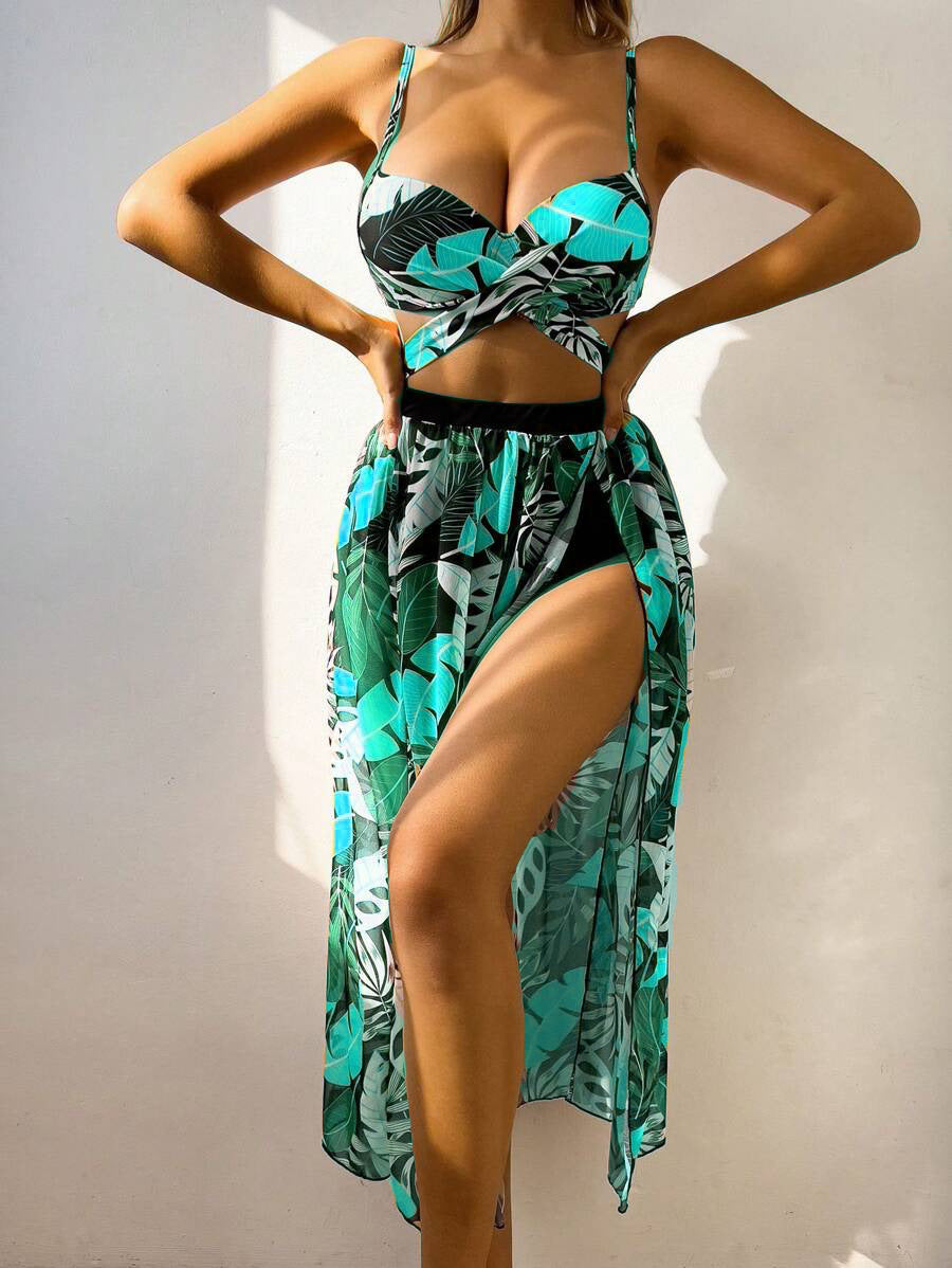 Damen Bikini-Set mit extravagantem Cut-Out und floralem Rock Drune