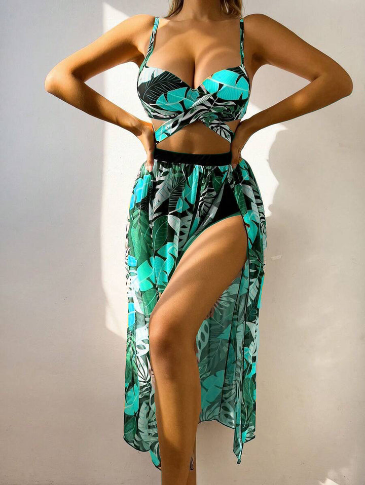 Damen Bikini-Set mit extravagantem Cut-Out und floralem Rock Drune