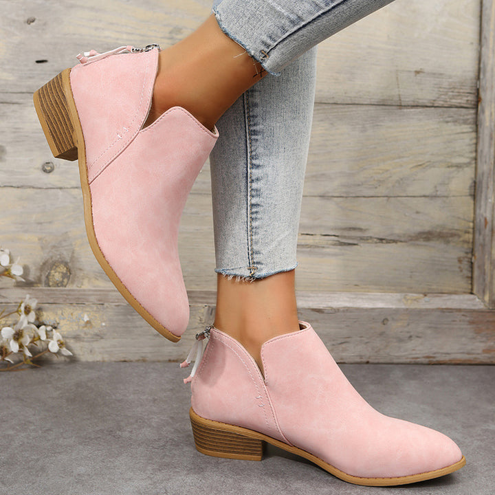 Damen nan schlanke knöchelhohe Stiefelette aus Microvelours mit verdecktem Fersenreissverschluss und leichtem Blockabsatz Drune
