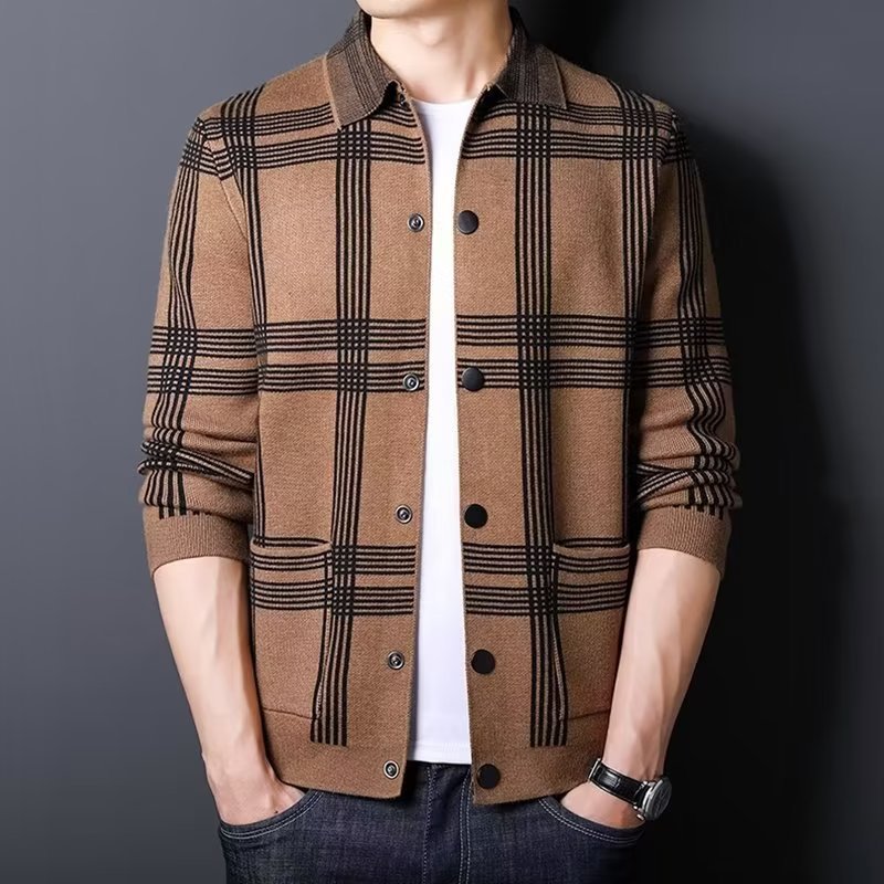 Herren Karierte Strickjacke mit modernem Schnitt Drune