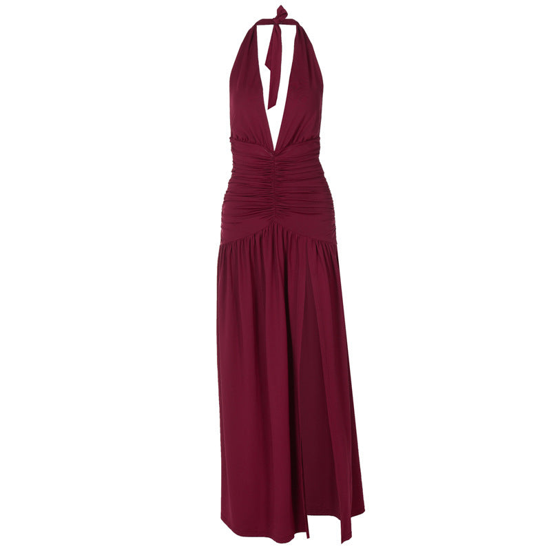Damen Elegantes Wickelkleid mit tiefem V-Ausschnitt und seitlichem Schlitz Drune