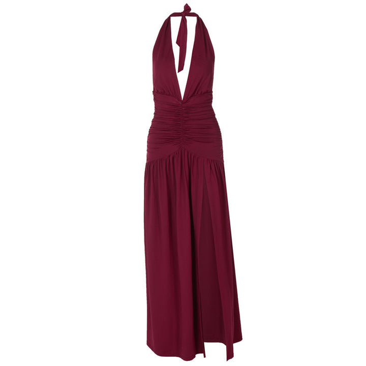 Damen Elegantes Wickelkleid mit tiefem V-Ausschnitt und seitlichem Schlitz Drune