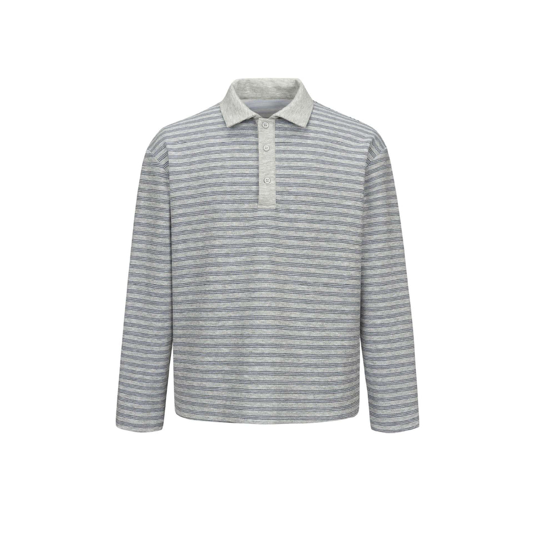 Herren Langarm-Polohemd im Relaxed‑Fit mit feinem Streifenstrick Drune