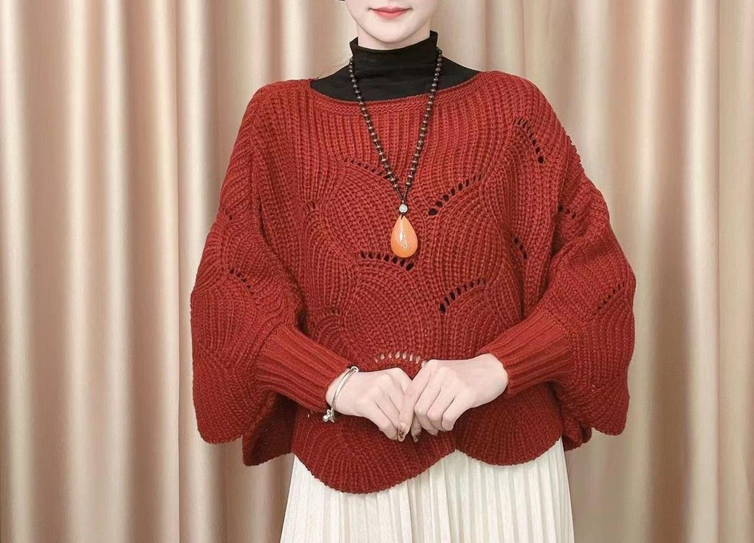 Damen Luftiger Strickpullover mit Lochmuster Drune