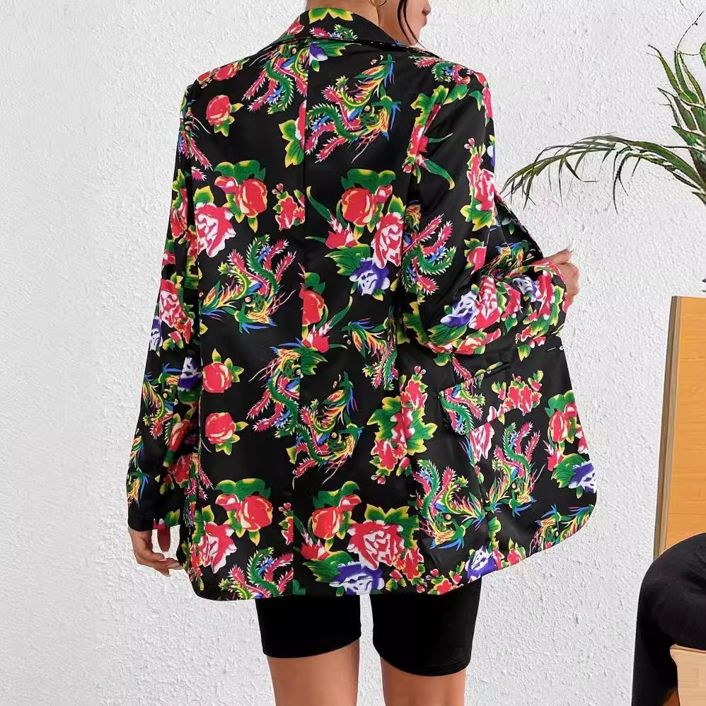 Drune | Blazer Slim Passform Maßgeschneiderter Schnitt Blumenmuster Weicher Glänzender Stoff