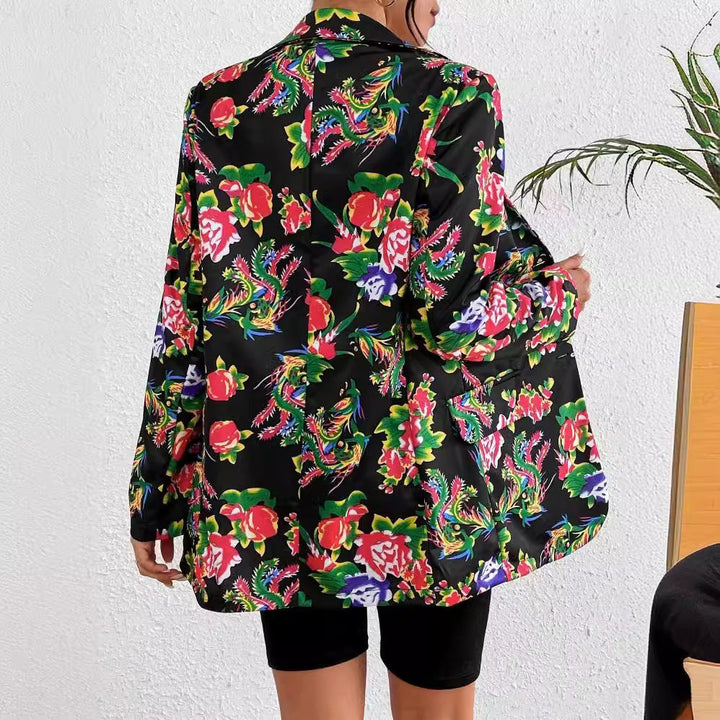 Drune | Blazer Slim Passform Maßgeschneiderter Schnitt Blumenmuster Weicher Glänzender Stoff