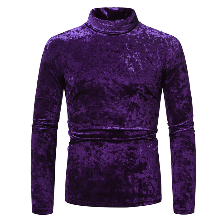Herren Figurbetontes Samt-Longsleeve mit Stehkragen und leichtem Stretch Drune