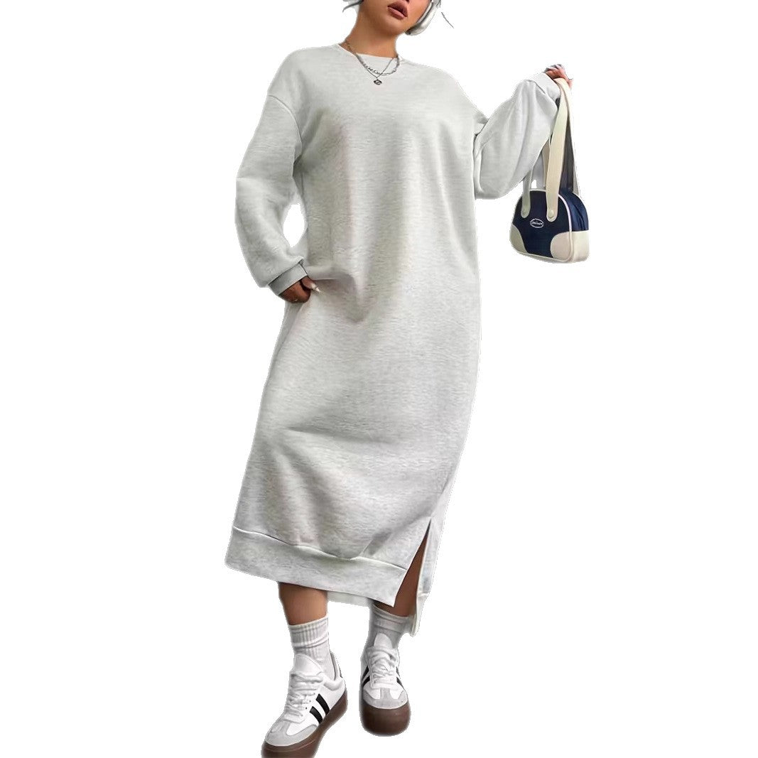Damen Oversize-Sweatkleid Midilänge mit Seitenschlitzen und Rippbündchen Drune