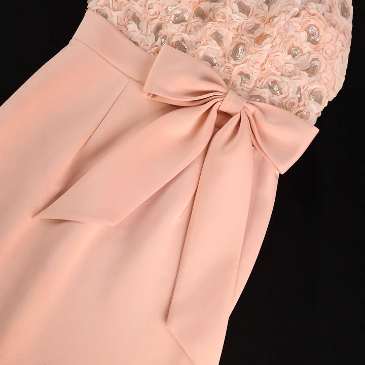 Damen Elegantes Verziertes Midi-Kleid mit Schleifenakzent Drune